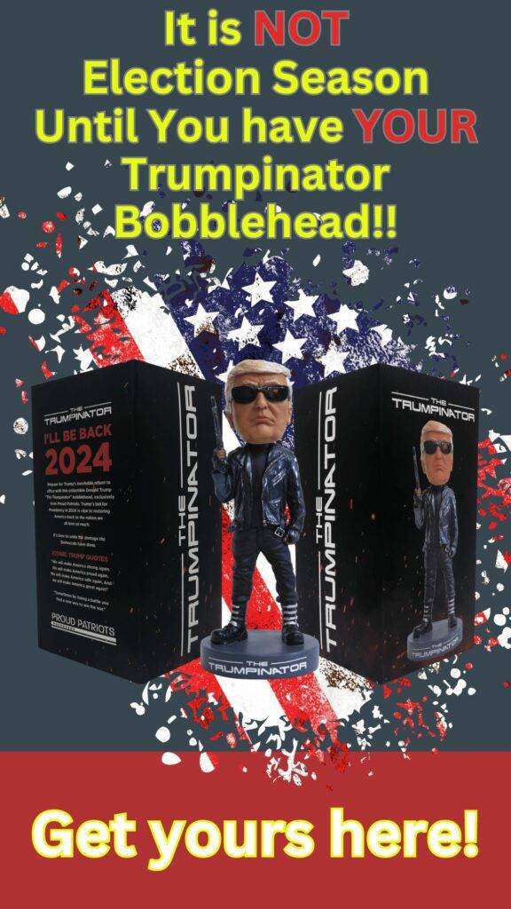 Trumpinator bobblehead against American flag