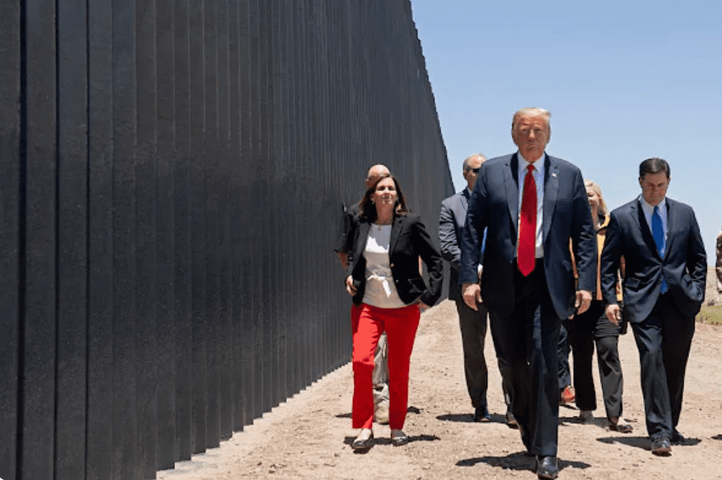 Trump walking at the Border wall