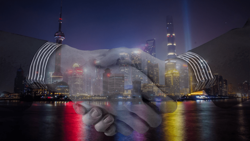 Handshake against a city backdrop