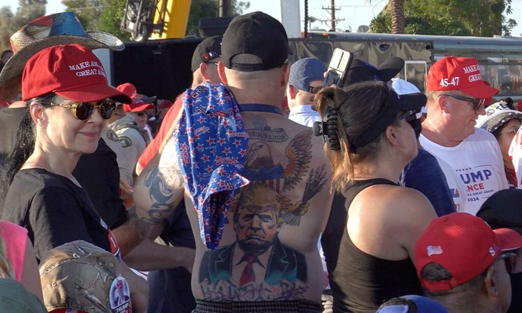 A Trump Tattoo on the back of a Trump supporter